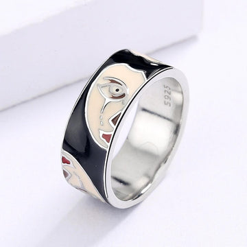 Creative Fashion Irregular Half Face Exaggerated Black and White Handmade Enamel Ring - The Jewellery Supermarket